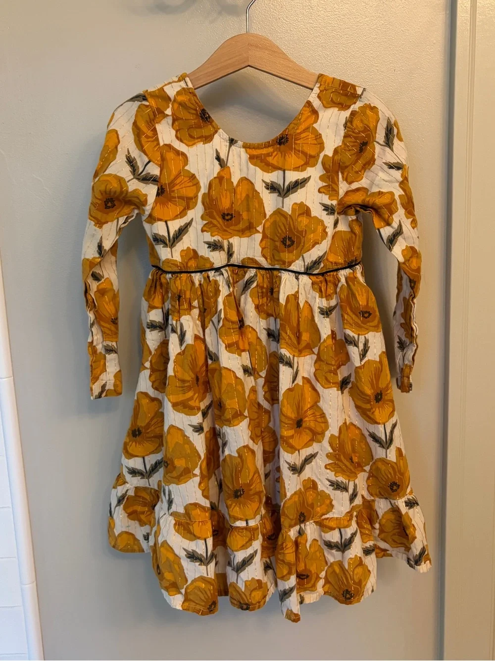 Pink Chicken White Dress with Bold Yellow Floral Print